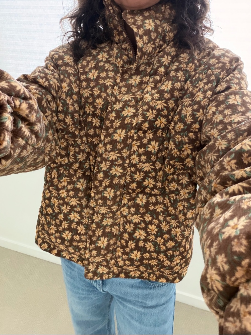 Sadie & Sage Brown Floral Quilted Puffer Jacket